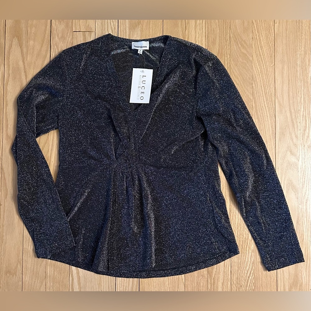 Heartloom NWT Black Metallic Jersey Knit Glitter Sonora Wrap Top, Size Medium